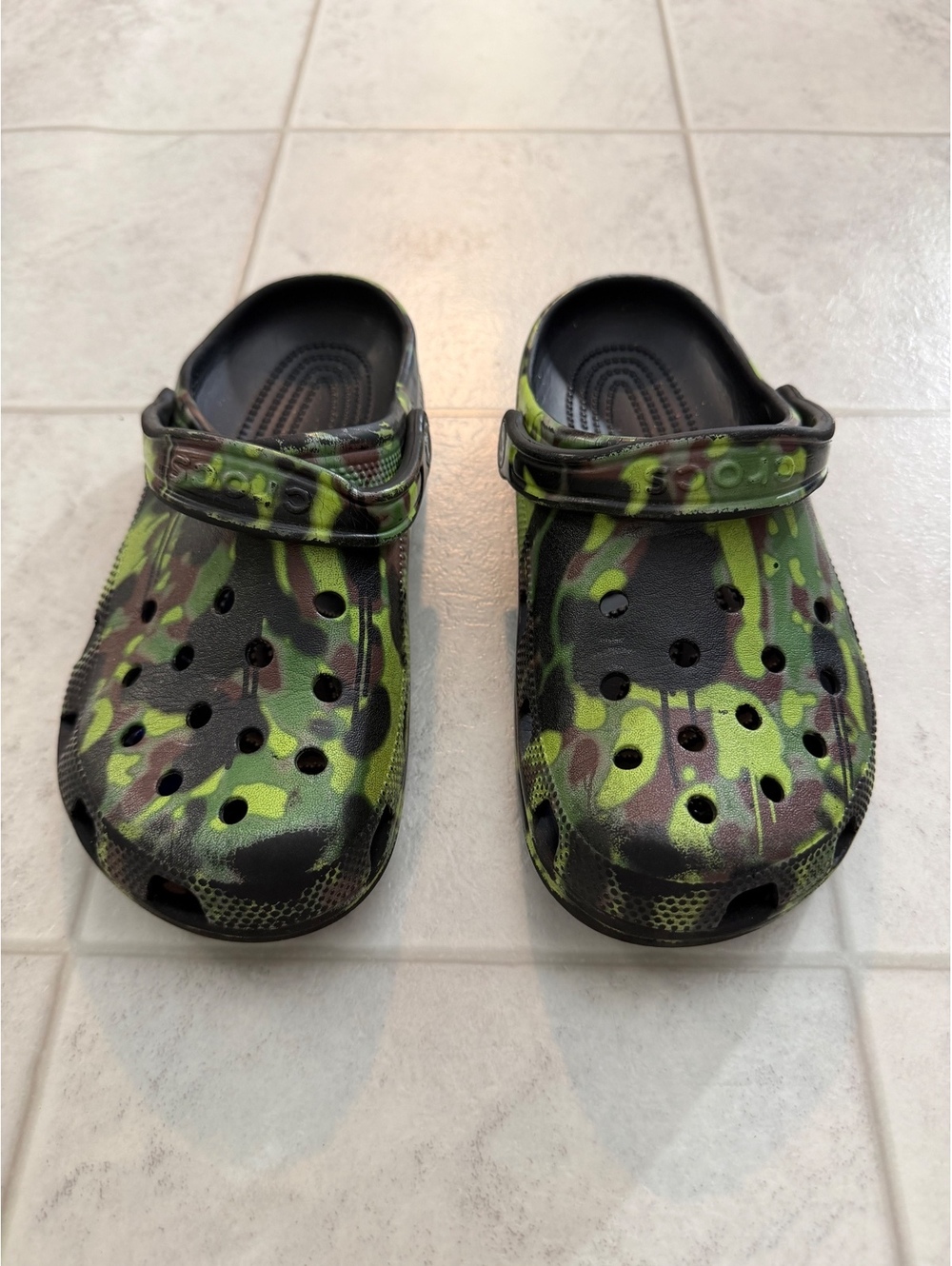 Crocs green camouflage clogs